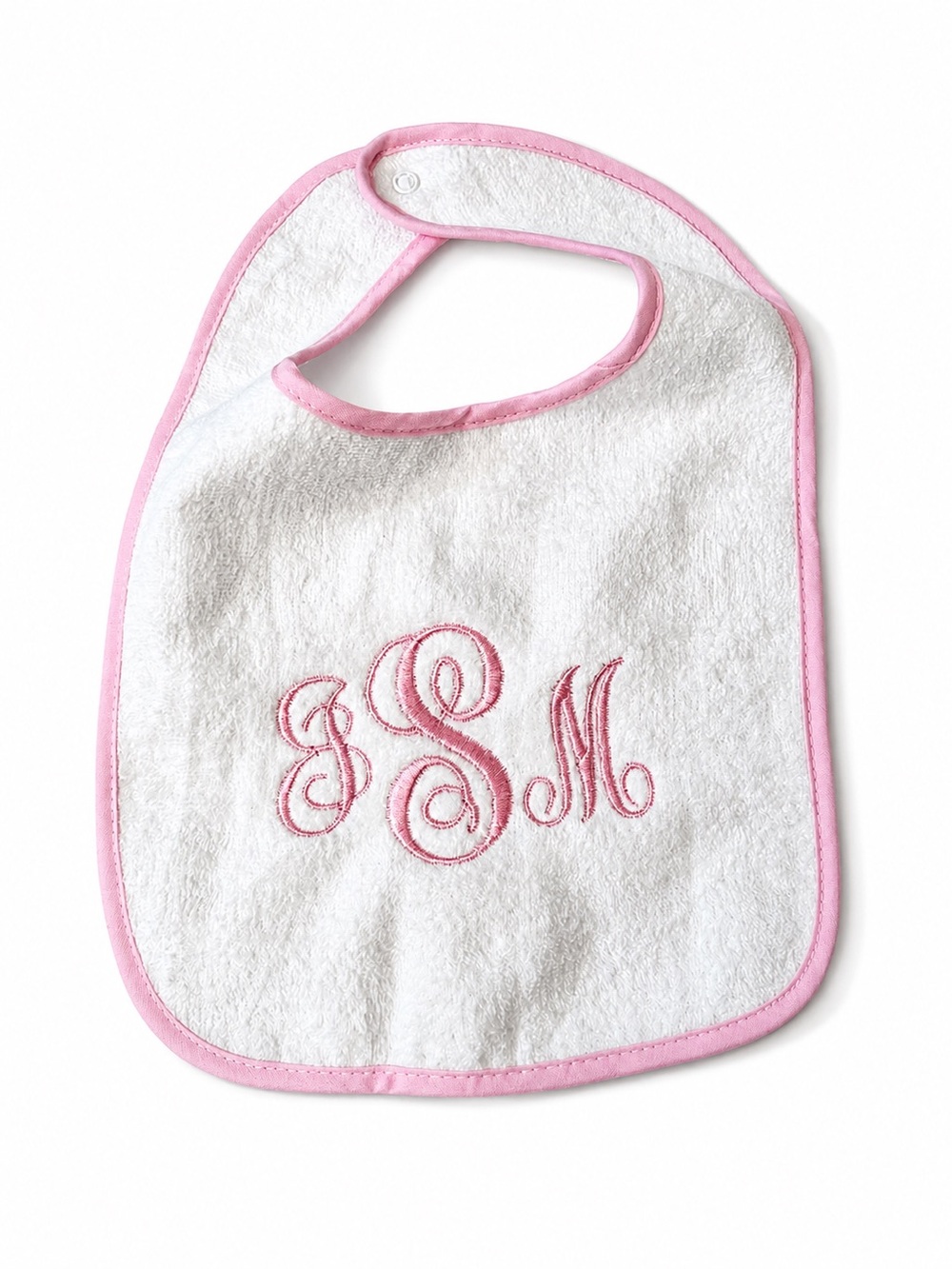 New! Custom Embroidered Pink and White Baby Bib made to order